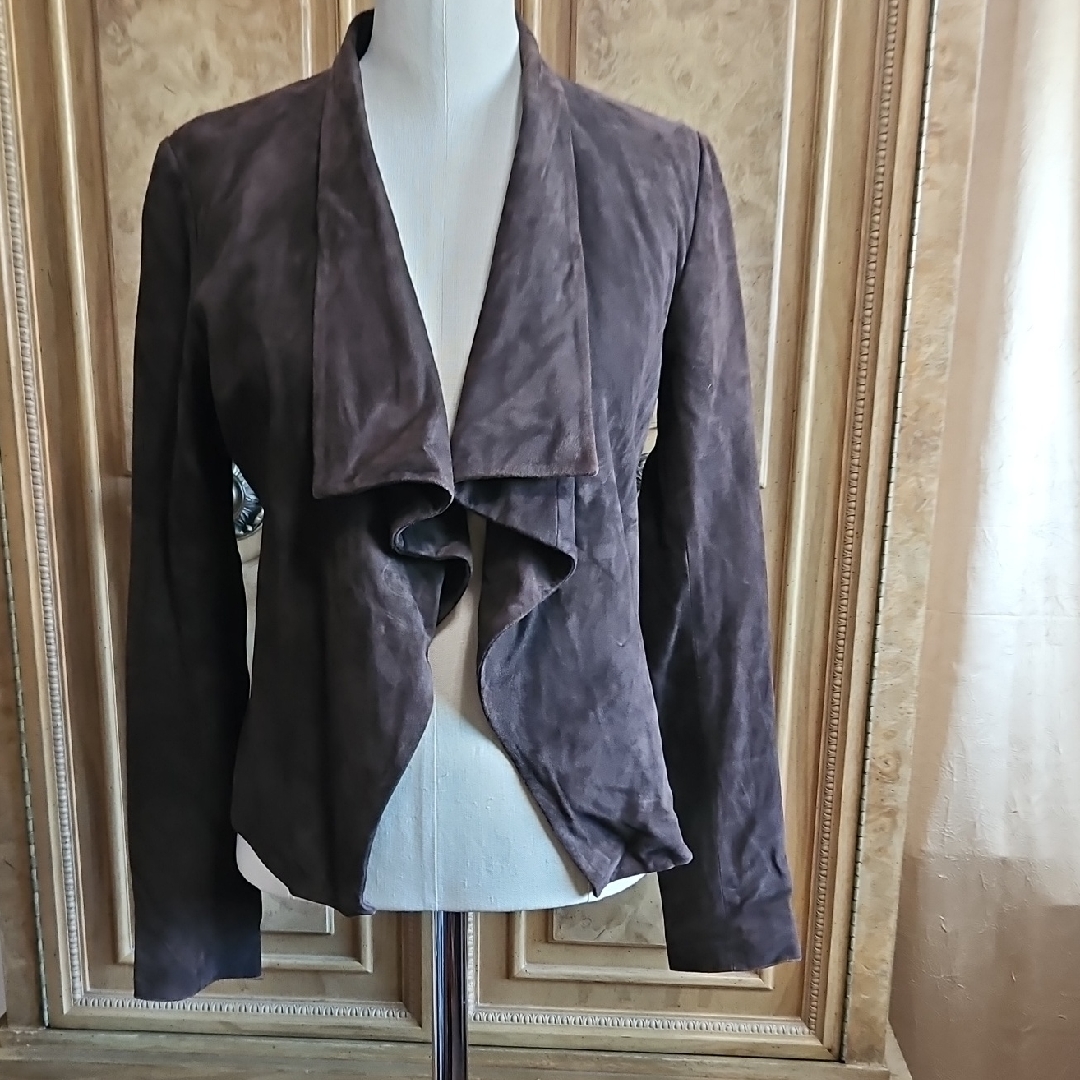 Theory Brown Suede Draped Open-Front Jacket Nwt Size Small